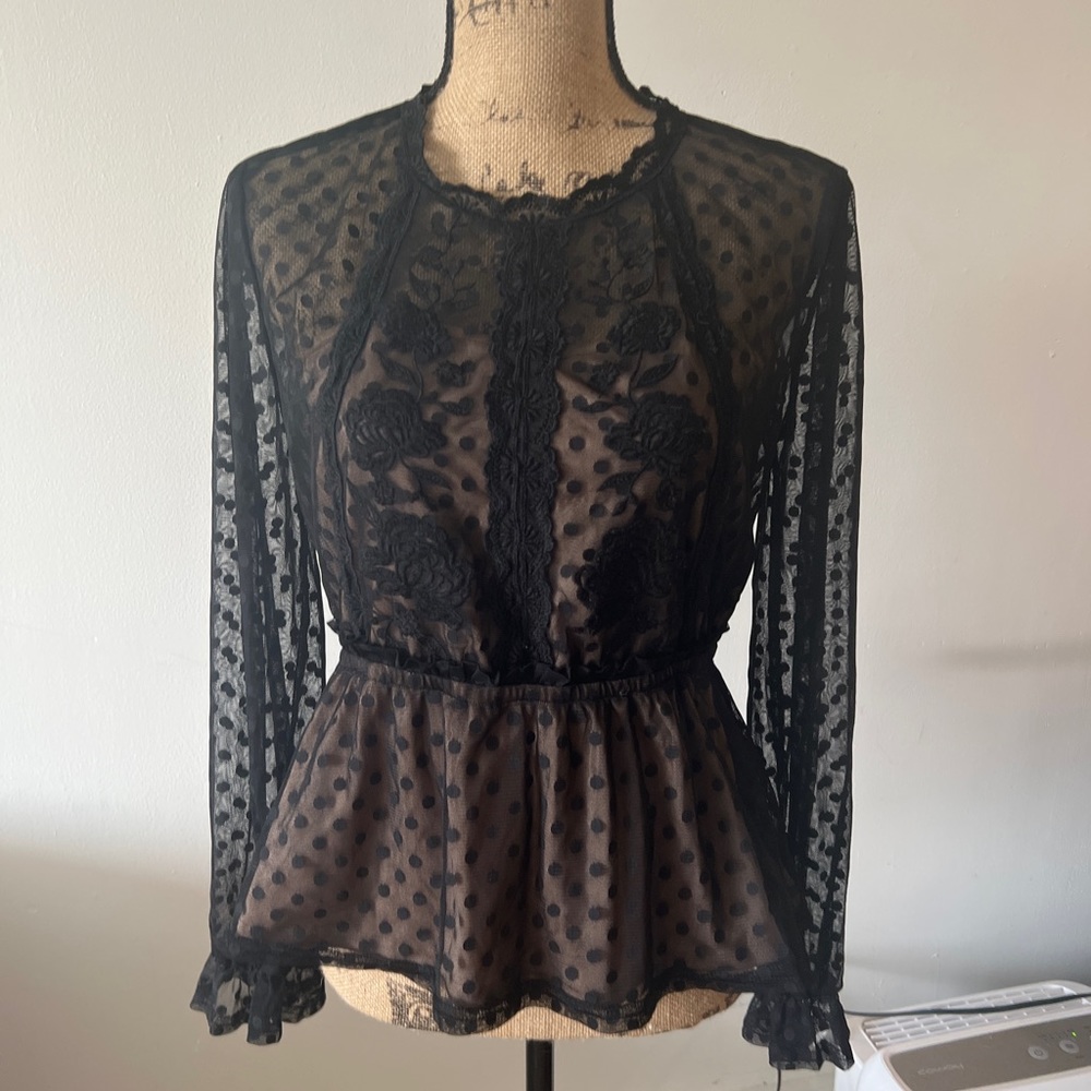 Blue Rain black mesh evening top
